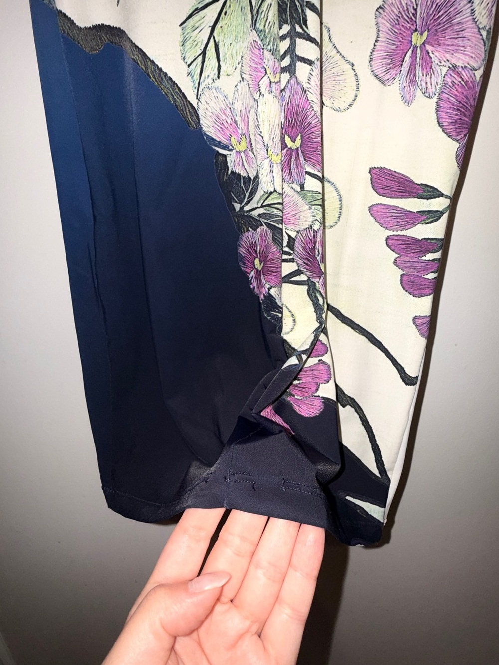 Roberto Cavalli Floral V-Neck Maxi Dress in Ivory, Navy and Purple - Picture 4 of 9
